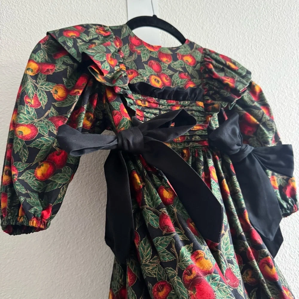 Vintage Wee Clancy Victoria Holiday Harvest Dress Bows Puff Sleeve Tulle Fruit